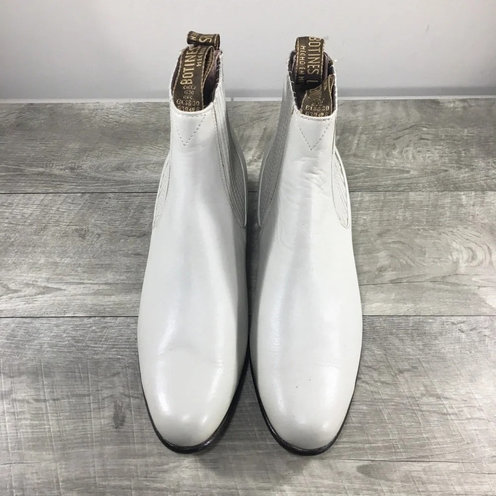 Lara Men’s White Leather Vaquero Slip-On Chelsea Western Botines Ankle Boots 7.5